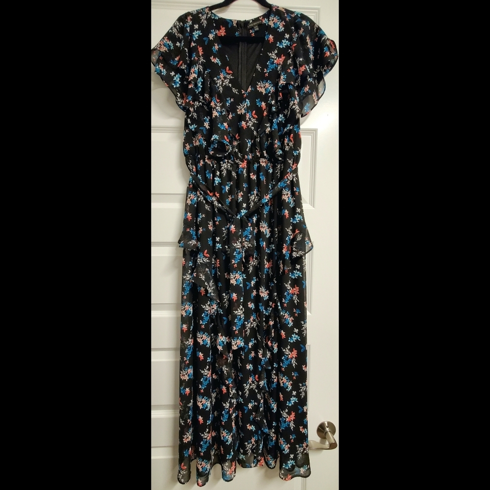 Lane Bryant black floral maxi dress flutter ruffles sz 14/16 NWOT